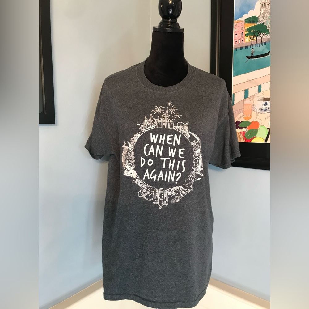 Disney Themed "When Can We Do This Again?" Tshirt in Gray Sz L